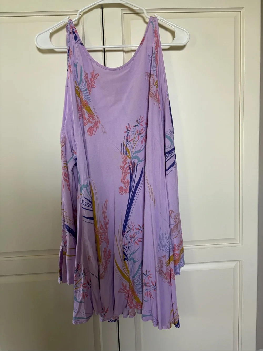 Free People Clear Skies Lavender Cold-Shoulder Floral Long Sleeve Mini Dress